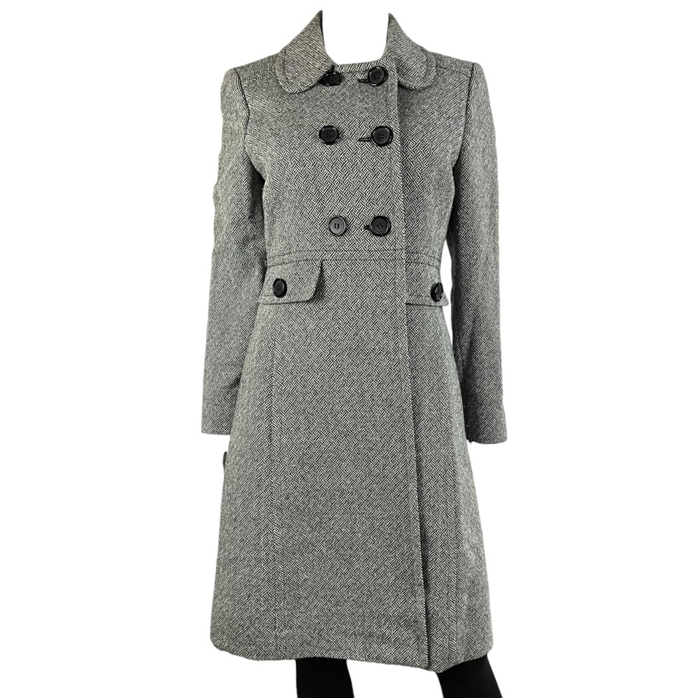 ANTONIO MELANI Gray Herringbone Double-Breasted Wool Trench Coat